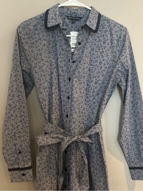 Brooks Brothers Blue Floral Midi Dress with Navy Trim